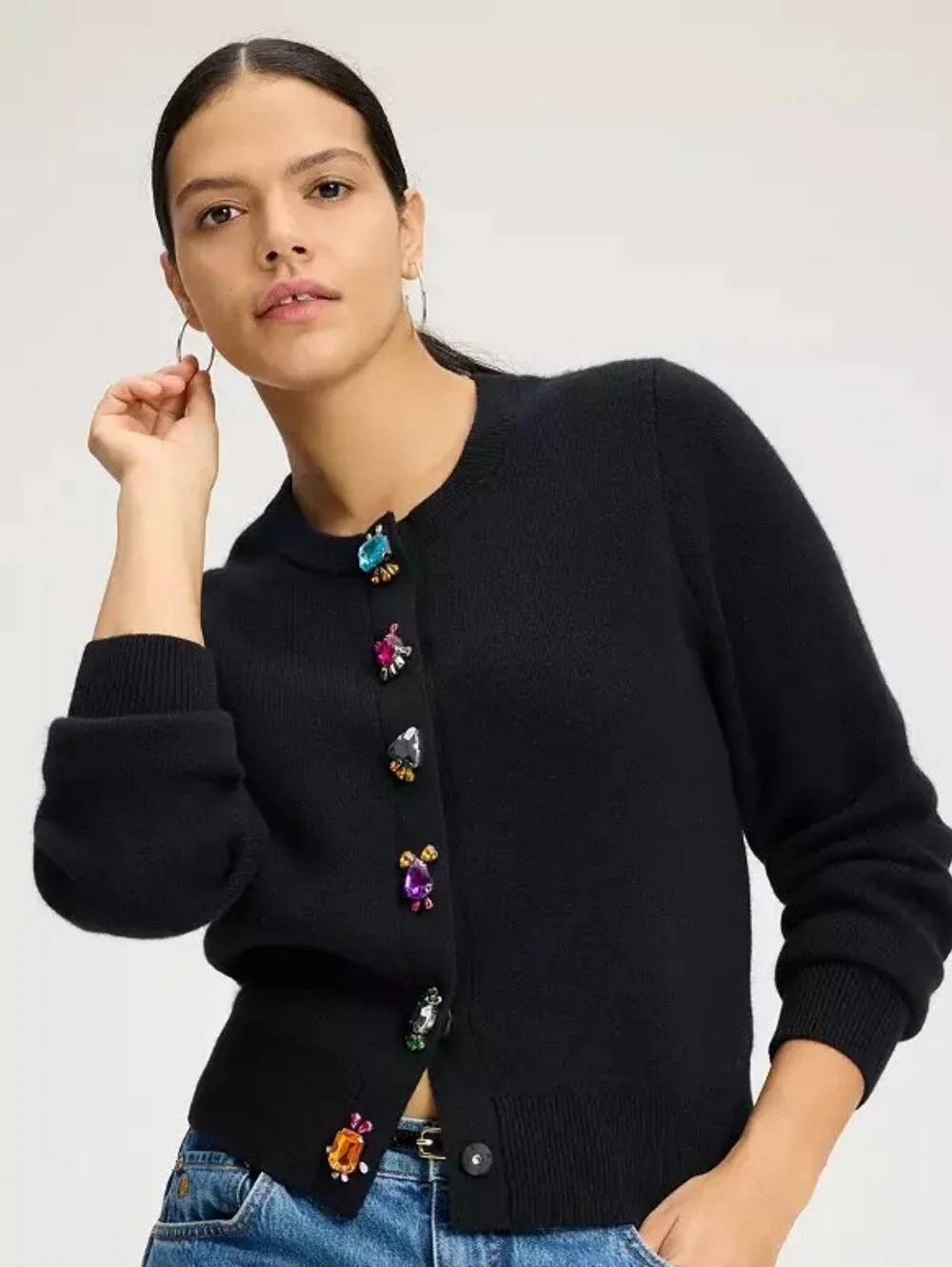 Kate Spade NY Embellished Nell Cashmere Blend Cardigan w/ Jewel Buttons NOVELTY